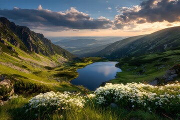 Serene Valley Reflecting Majestic Mountainous Sky Above