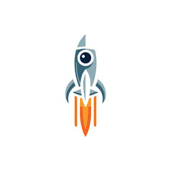 Stylized rocket illustration with a sleek design, showcasing motion and innovation against a white background