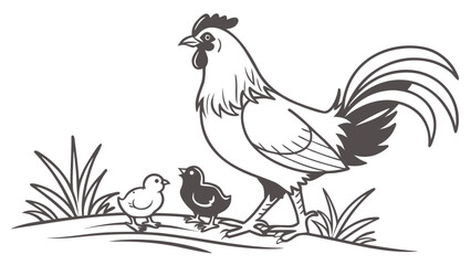 Poultry family set showing a loving group of chickens and baby chicks