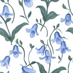 Bluebell flower plant flora bloom botany seamless pattern ornament design, tile
