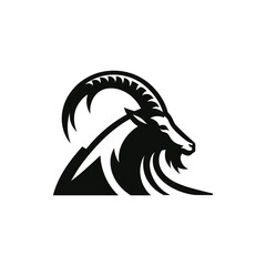 Stylized silhouette of a mountain goat with flowing mane, symbolizing strength and agility