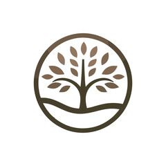 Stylized tree logo within a circular design, symbolizing nature and growth, ideal for eco-friendly brands