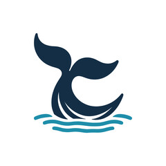 Stylized whale tail emerging from the ocean waves, symbolizing marine life and conservation