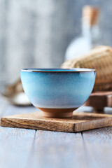 Tea culture. Traditional, handcrafted ceramic on stone background.	