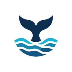 Stylized whale tail emerging from waves, symbolizing marine conservation and ocean life