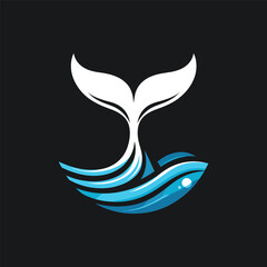 Stylized whale tail emerging from waves against a dark background, symbolizing ocean life