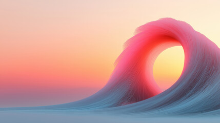 Abstract wave shape against colorful sunset horizon with pink and blue tones