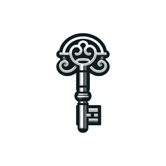 Vintage ornate key design with intricate details, isolated on white background for creative use