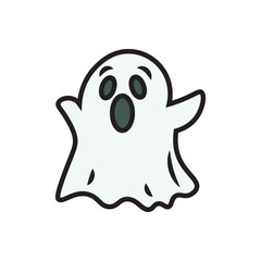 Ghostly greeting cartoon character. friendly yet eerie cartoon ghost drifting with open arms.