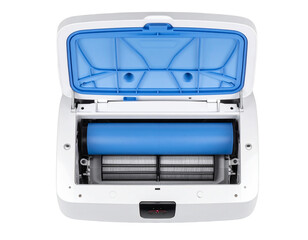  Top-Down View of Minimalist Air Cooler with Open Water Lid