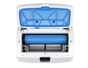  Top-Down View of Minimalist Air Cooler with Open Water Lid