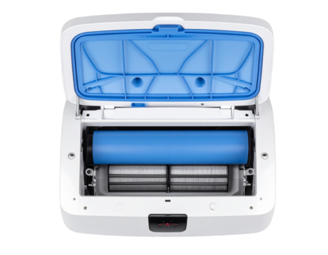  Top-Down View of Minimalist Air Cooler with Open Water Lid