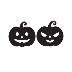 Dual grinning pumpkin vector illustration. Two mischievous jack-o'-lantern silhouettes sharing a playful Halloween grin.