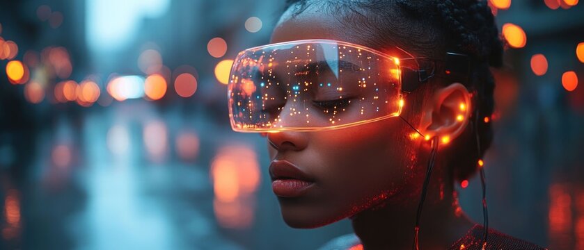 Futuristic Cityscape: A Woman in Augmented Reality
