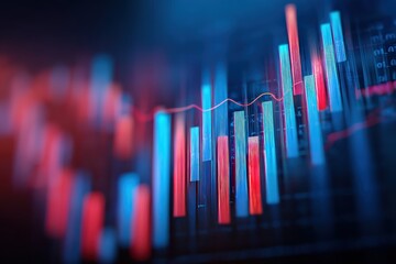 A vibrant digital display of financial data, showcasing colorful bar graphs and fluctuating lines representing market trends.