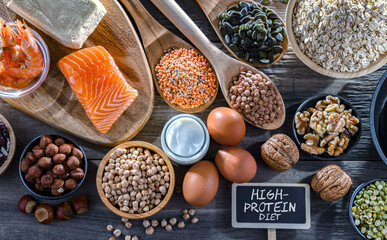 Food products rich in protein. High-protein diet