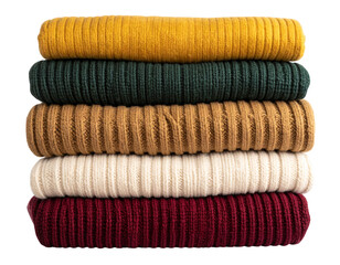  Stack of Colorful Cozy Sweaters Folded for Winter Isolated PNG"