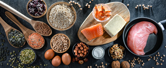 Food products rich in protein. High-protein diet