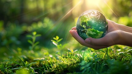 The world in human hands, symbolizing environmental protection and sustainability