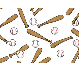 Energetic baseball pattern featuring bats and balls isolated on white background, perfect for sportsthemed designs and backgrounds with a vibrant and playful feel