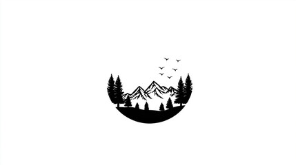Mountain Forest Bird Silhouette Logo, Nature - Themed Design For Outdoor Brands