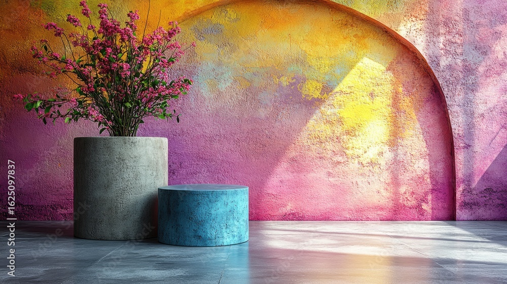 Aufkleber rounded product stand in front of gradient pastel background with shadow play