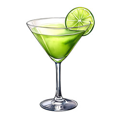 Green Lime Martini Cocktail Illustration on Transparent Background