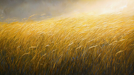 AI Generated - Field of golden wheat illuminated by the setting sun, with the sky in the background. Professional stock photography for commercial use. High-resolution. Premium quality. Professional.