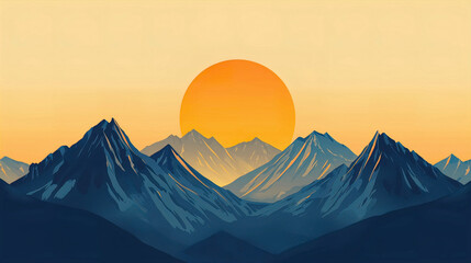 AI Generated - Majestic mountain range with a beautiful sunset in the background. Commercial illustration artwork for business applications. High-resolution. Premium quality. Professional grade.
