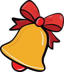 Bright yellow bell with red bow, symbolizing celebration and joy. This festive icon is often associated with holidays and special occasions, evoking sense of cheer and merriment