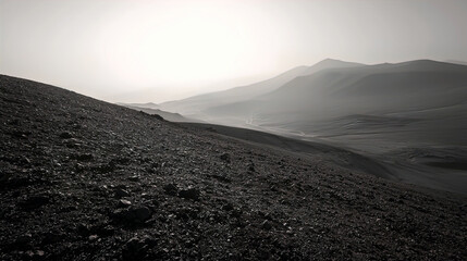 AI Generated - Black and white photo of a desert landscape with mountains in the background. Professional stock photography for commercial use. High-resolution. Premium quality. Professional grade.