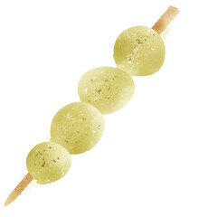 Delicious grilled skewers feature juicy green grapes, lightly seasoned with herbs, perfect for refreshing snack or appetizer. Enjoy vibrant colors and flavors