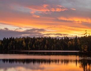 Obraz premium sunset over lake