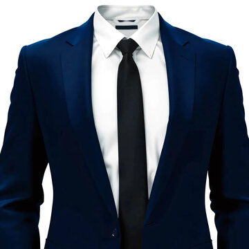 Dark blue business jacket with white shirt and black tie, ideal for professional ID or document photos with transparent background clipart