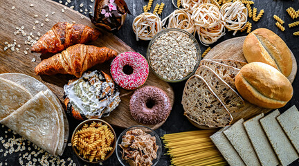 Composition with variety of food products containing gluten