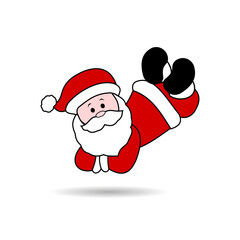 Christmas illustrations isolated on white. Funny vector happy Santa Claus character with gift, bag with presents, waving and greeting. Set of cartoon.