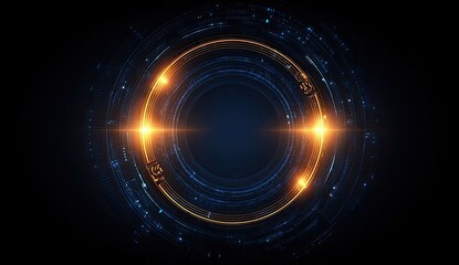 Abstract futuristic ring design, golden and blue tones