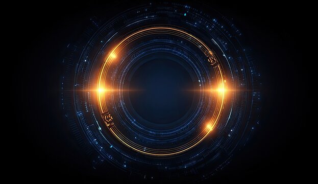 Abstract futuristic ring design, golden and blue tones - Powered by Adobe