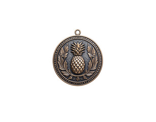 Fototapeta premium Ornate round bronze medallion with a central pineapple relief and leafy wreath.