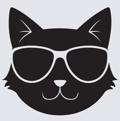 a cat head with cool sunglasses silhouette vector art illustration, black cat with sunglasses