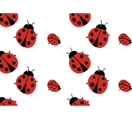 A charming pattern showcasing red ladybugs and white daisies scattered on an orange background, perfect for adding a touch of whimsy to any project