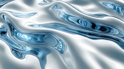 Obraz premium Abstract liquid metal background featuring flowing blue and white waves creating a futuristic and