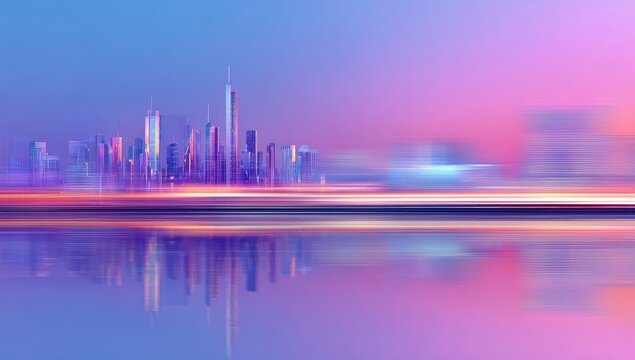 Abstract cityscape at dawn, vibrant hues