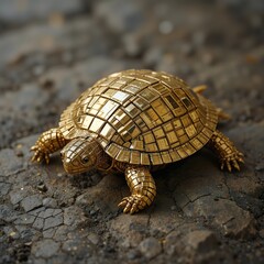 Fototapeta premium Golden Turtle: A Mysterious Treasure with a Sturdy Shell and Delicate Claws