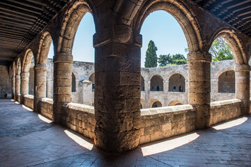 Antique architecture of old town, famous Knights Grand Master Palace. Greece, Rhodes