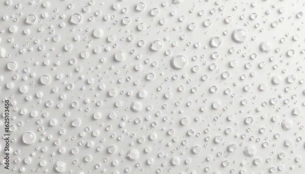 Poster water droplets clinging tightly to a smooth, reflective surface, creating a textured pattern of ligh