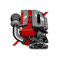 JDM Sports Car Turbo Engine Illustration