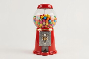 Red gumball machine, full, studio, white background, candy