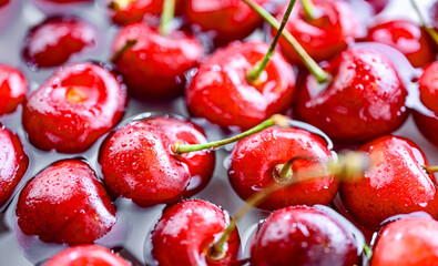 Composition with fresh ripe sweet cherries