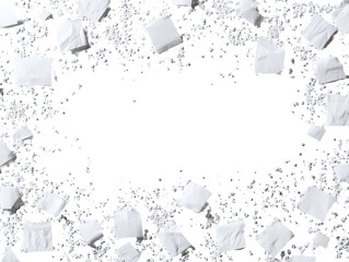 White squares scattered around a dark center, creating a framed effect